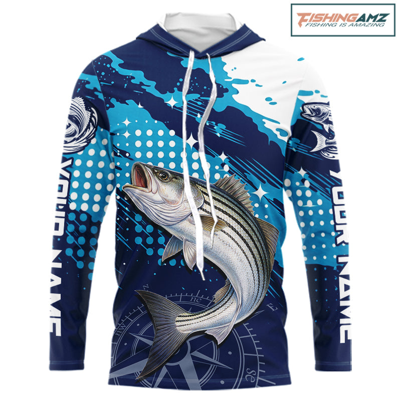 Custom Striped Bass Long Sleeve Hooded Fishing Shirts For Men, Design Striped Bass Fishing Jerseys NHT635