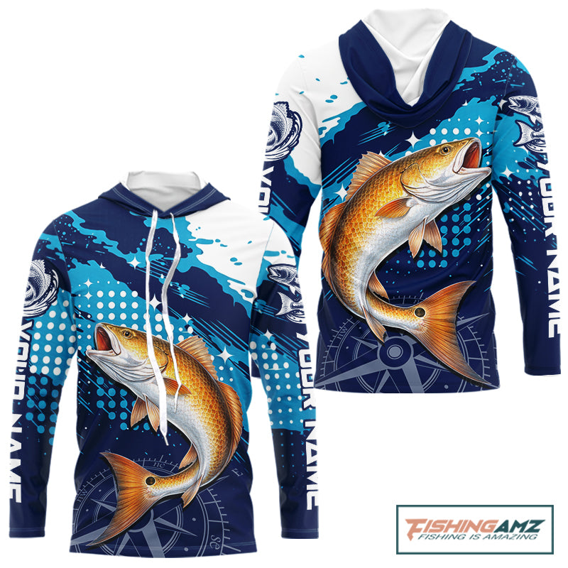 Custom Redfish Long Sleeve Hooded Fishing Shirts For Men, Design Redfish Fishing Jerseys NHT636
