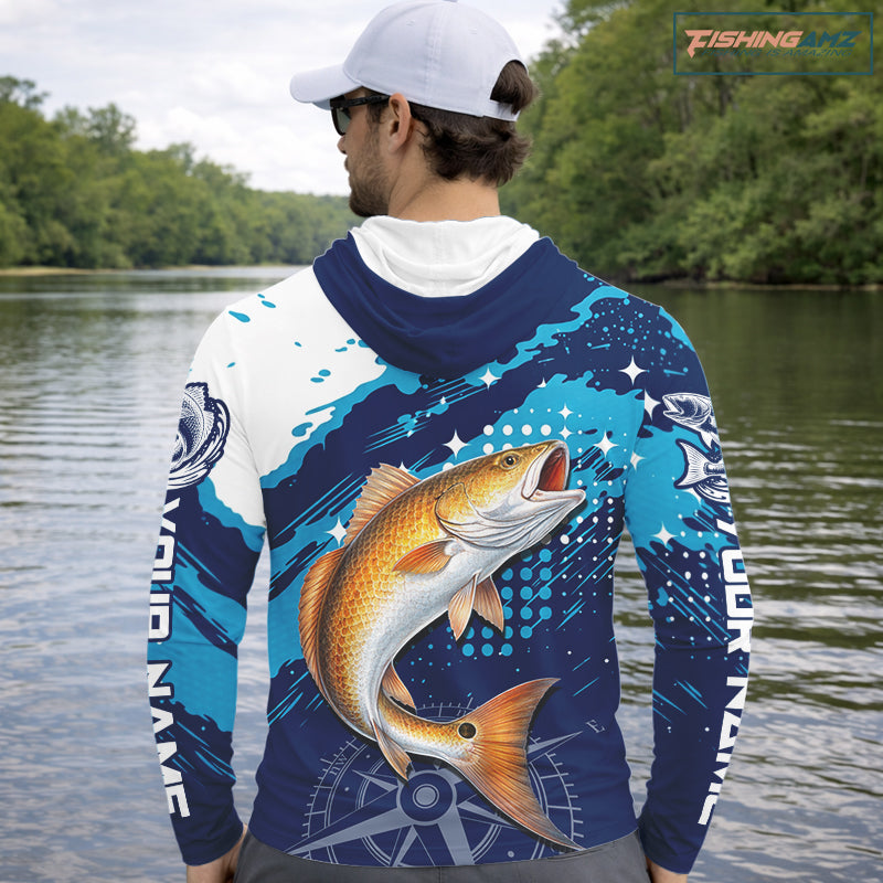 Custom Redfish Long Sleeve Hooded Fishing Shirts For Men, Design Redfish Fishing Jerseys NHT636