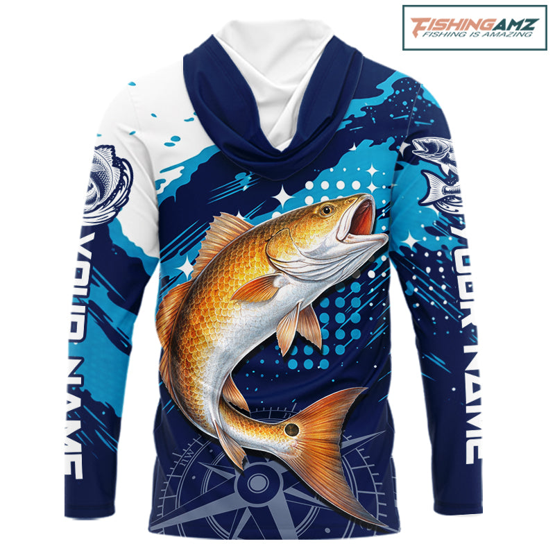 Custom Redfish Long Sleeve Hooded Fishing Shirts For Men, Design Redfish Fishing Jerseys NHT636
