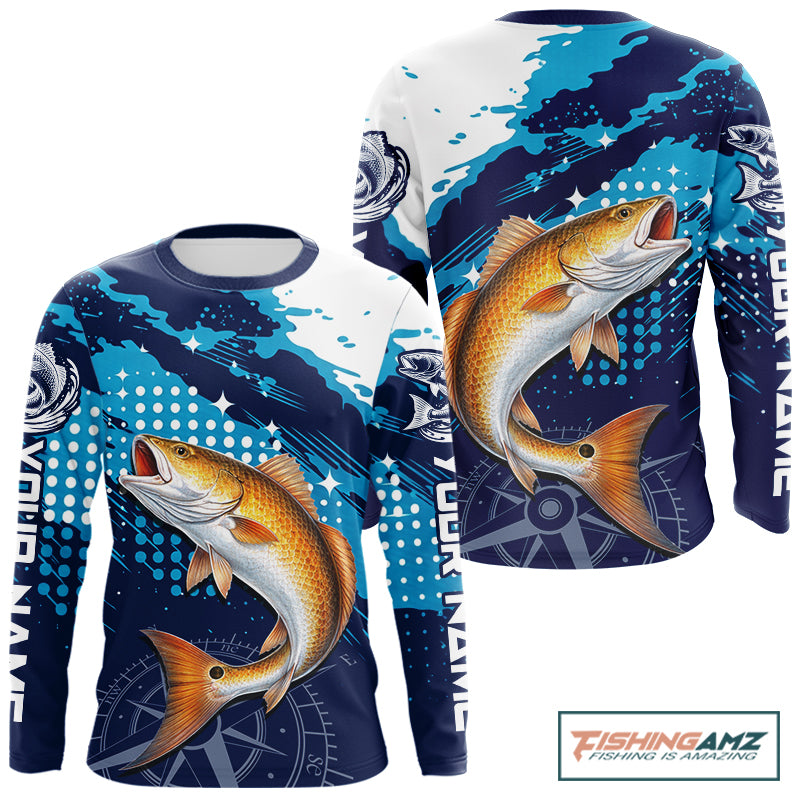 Custom Redfish Long Sleeve Fishing Shirts For Men, Design Redfish Fishing Jerseys NHT636