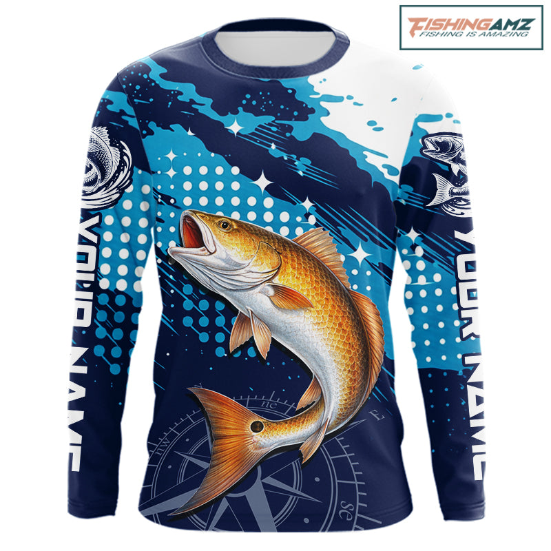 Custom Redfish Long Sleeve Fishing Shirts For Men, Design Redfish Fishing Jerseys NHT636
