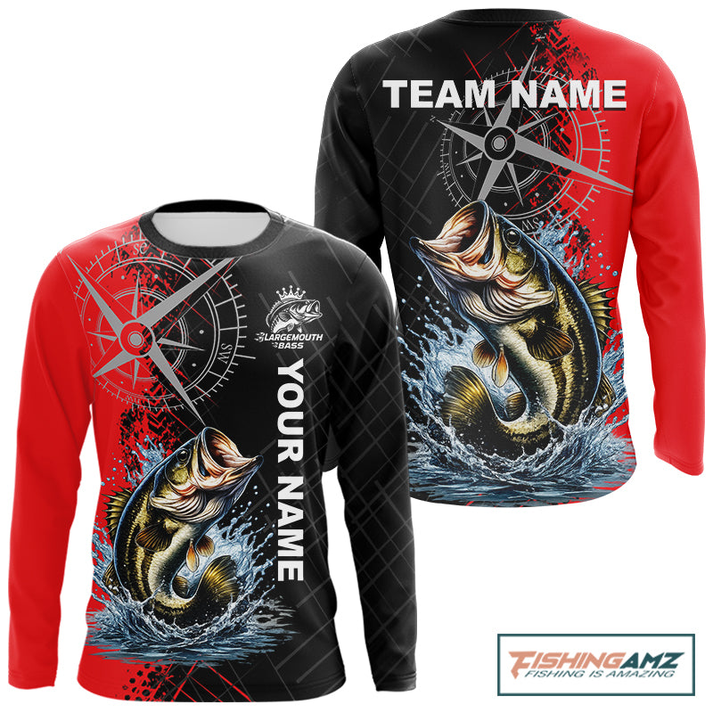 Personalized Bass Performance Fishing Shirts , Red Camo Bass Compass Tournament Shirts NHT495