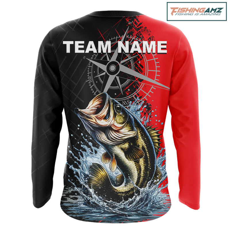 Personalized Bass Performance Fishing Shirts , Red Camo Bass Compass Tournament Shirts NHT495