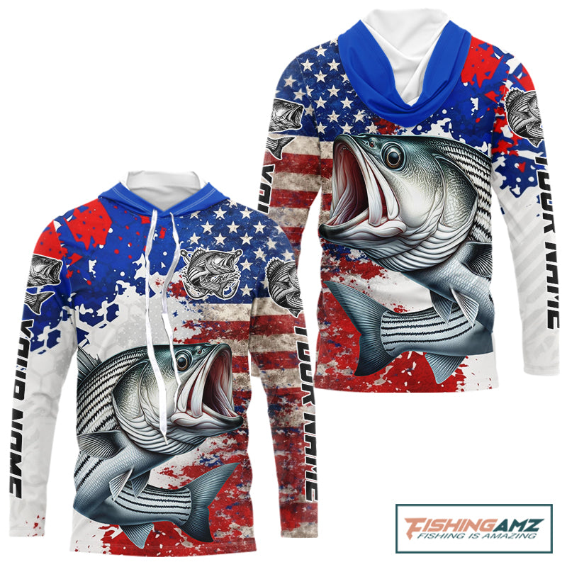 Custom Striped Bass Fishing Saltwater Performance Shirts, Hooded Fishing Shirt For Men NHT498
