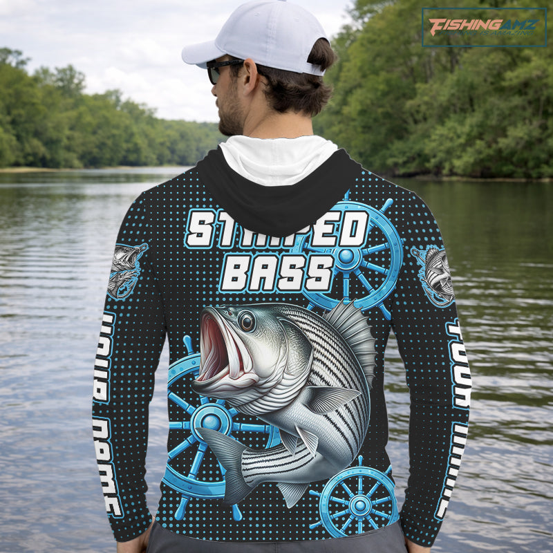 Personalized Striped Bass Fishing Jerseys, Bass Performance Hooded Fishing Shirt Custom Name NHT501