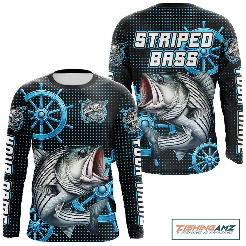 Personalized Striped Bass Fishing Jerseys, Bass Performance Fishing Shirt Custom Name NHT501