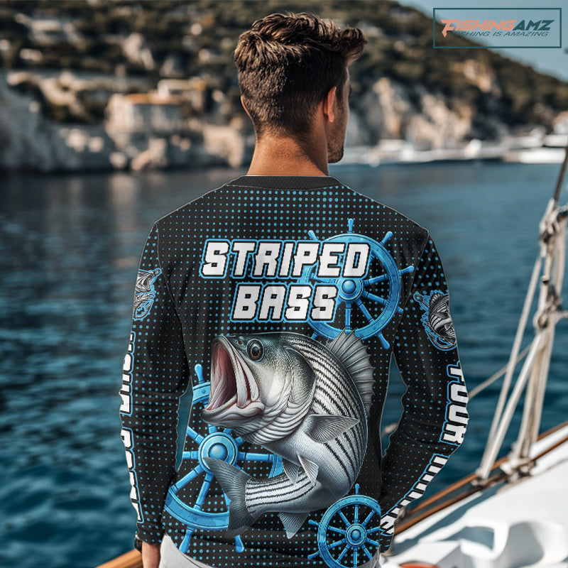 Personalized Striped Bass Fishing Jerseys, Bass Performance Fishing Shirt Custom Name NHT501