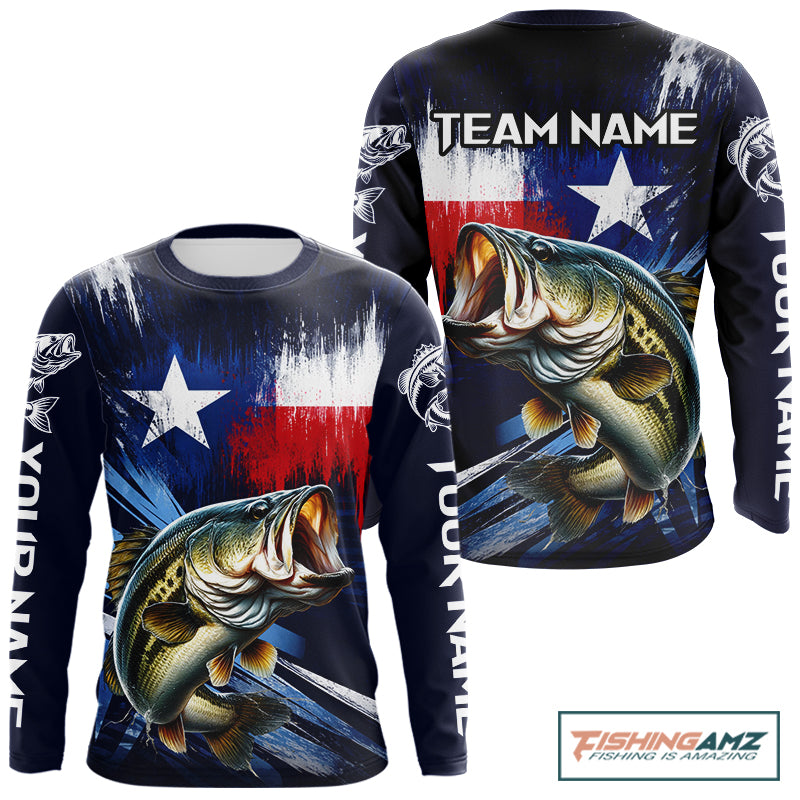 Personalized Bass Long Sleeve Performance Fishing Shirts, Bass Custom Texas Fishing Jersey
