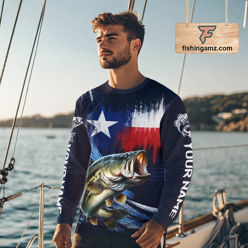 Personalized Bass Long Sleeve Performance Fishing Shirts, Bass Custom Texas Fishing Jersey