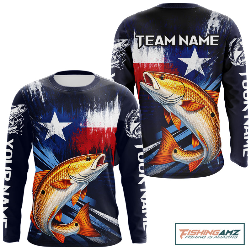 Personalized redfish long sleeve performance fishing shirt, redfish custom Texas fishing jersey