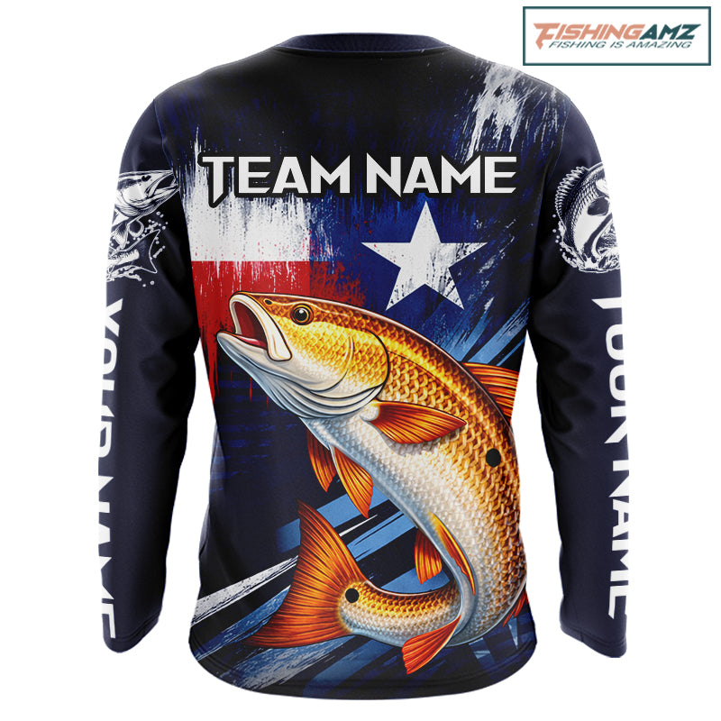 Personalized redfish long sleeve performance fishing shirt, redfish custom Texas fishing jersey