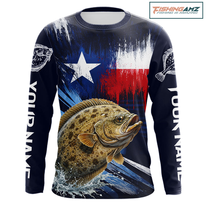 Personalized Flounder Long Sleeve Performance Fishing Shirts, Flounder Custom Texas Fishing Jersey NHT504