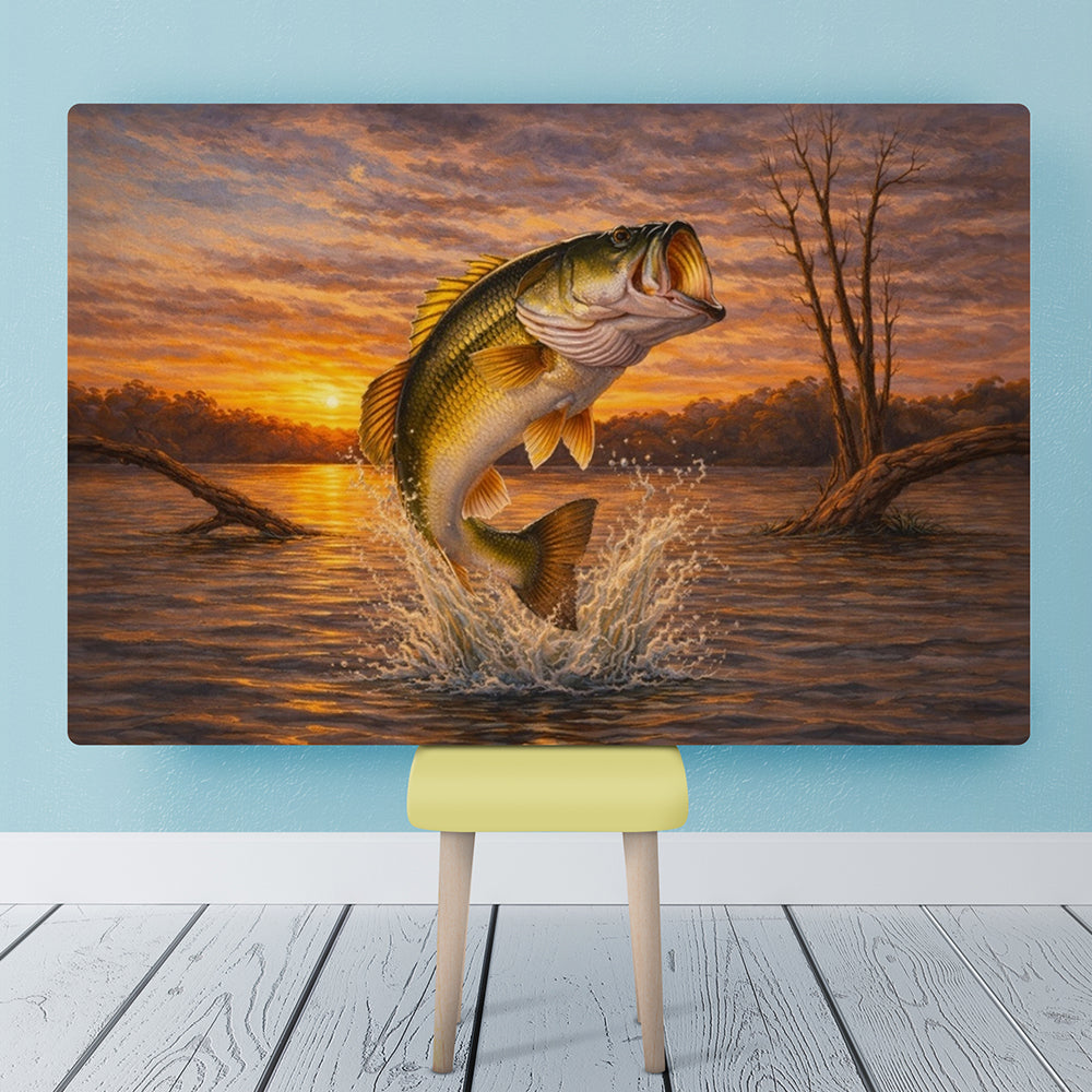 Jumping Bass Painting - Jumping Largemouth Bass Canvas Wall Art NHT440