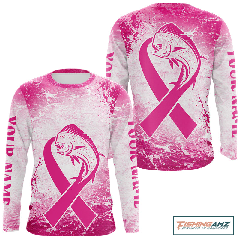 Pink Mahi Mahi Fishing Shirt Long Sleeve, Breast Cancer Awareness Fishing Shirt, Fisher Gift NHT1470