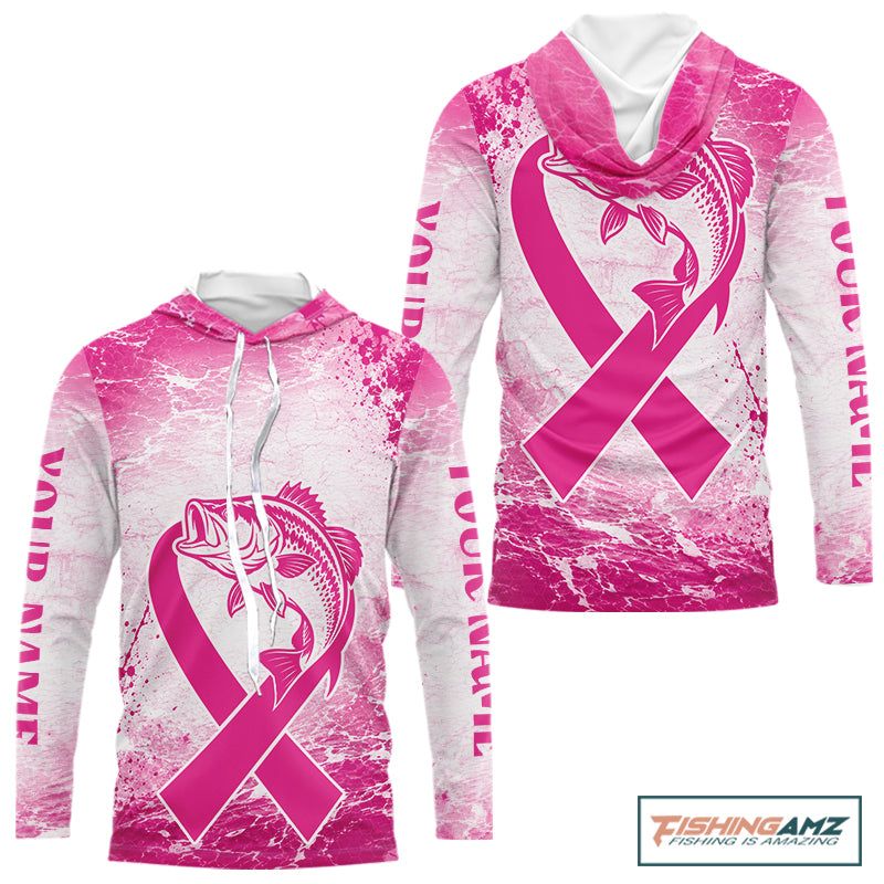 Pink Bass Fishing Shirt Hooded Long Sleeve, Breast Cancer Awareness Fishing Shirt, Bass Fisher Gift NHT1471