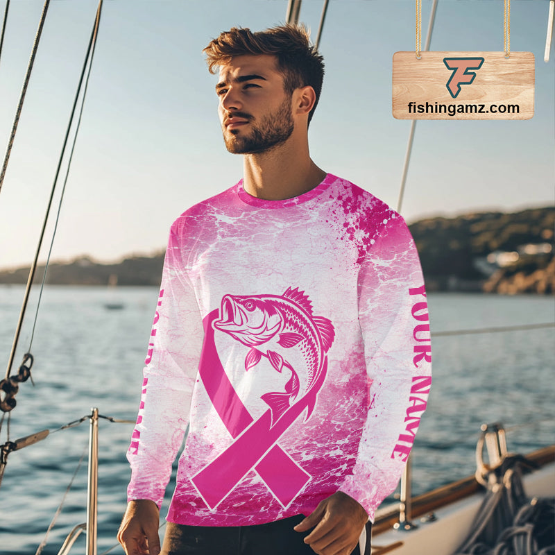 Pink Bass Fishing Shirt Long Sleeve, Breast Cancer Awareness Fishing Shirt, Bass Fisher Gift NHT1471