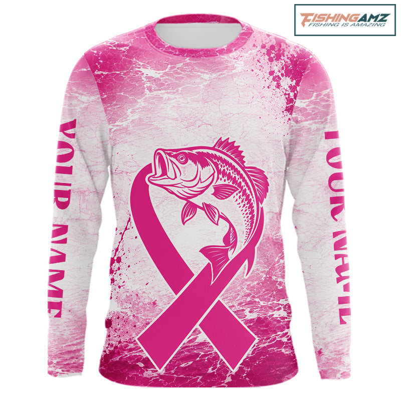 Pink Bass Fishing Shirt Long Sleeve, Breast Cancer Awareness Fishing Shirt, Bass Fisher Gift NHT1471