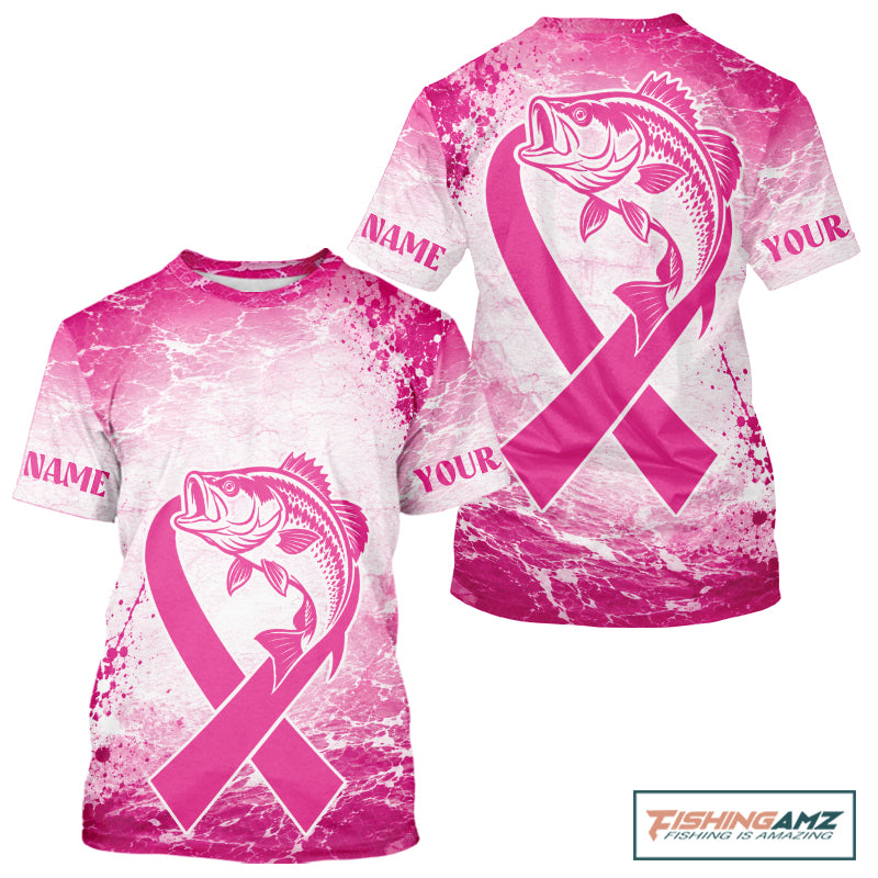 Pink Bass Fishing Shirt Short Sleeve, Breast Cancer Awareness Fishing Shirt, Bass Fisher Gift NHT1471