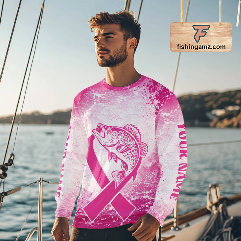 Pink Crappie Fishing Shirt Long Sleeve, Breast Cancer Awareness Fishing Shirt, Crappie Fisher Gift NHT1472