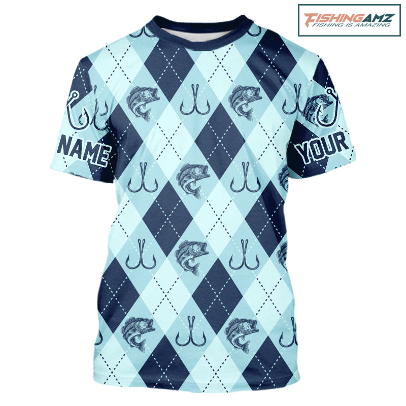 Personalized Largemouth Bass Fishing Short Sleeve Shirt, Argyle Fish Pattern Top NHT1481