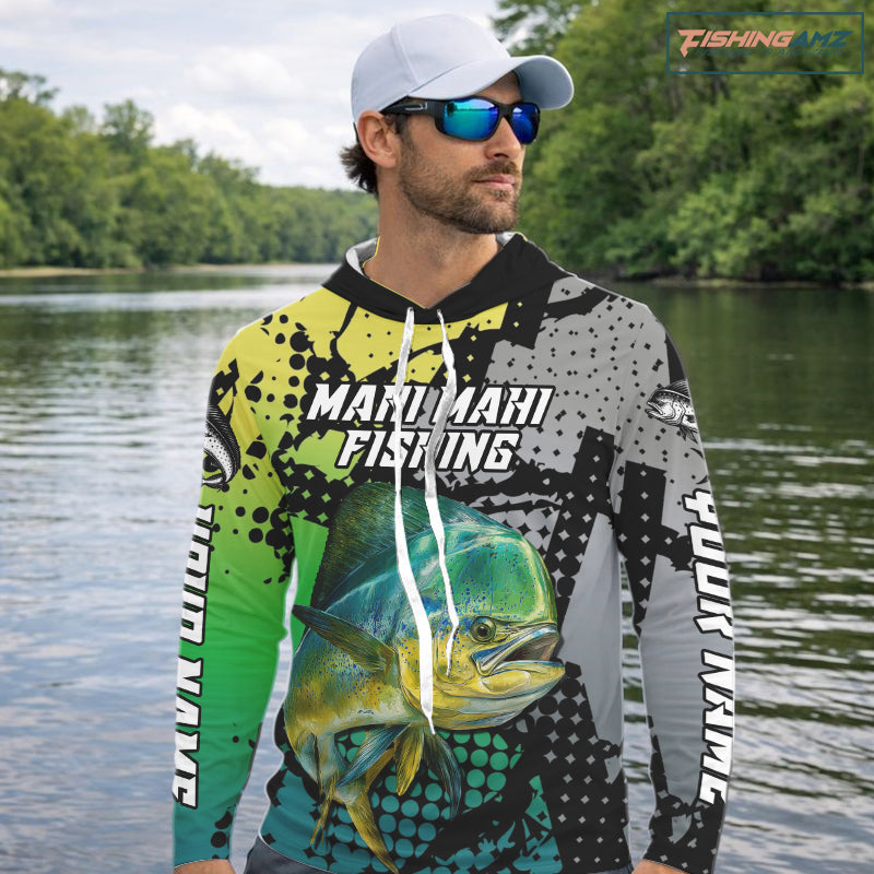 Mahi Mahi Fishing Shirt Green Camo Custom Name, Mahi Mahi Fishing Team Jerseys NHT444