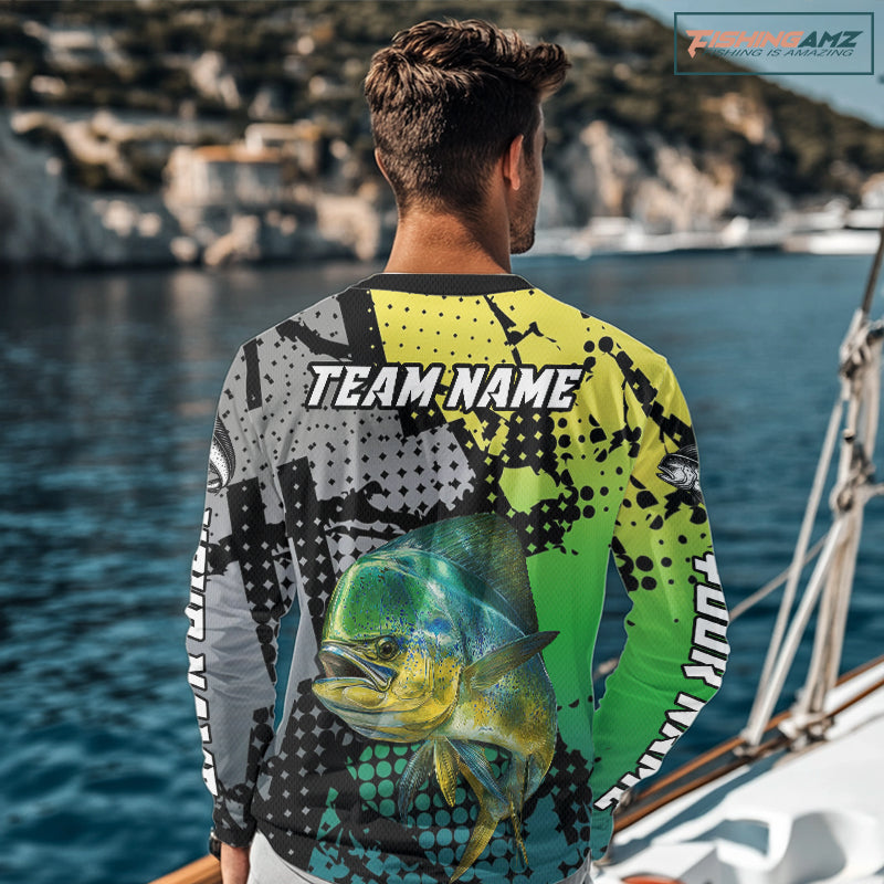 Mahi Mahi Fishing Shirt Green Camo Custom Name, Mahi Mahi Fishing Team Jerseys NHT444