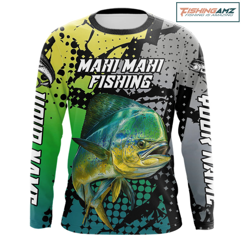 Mahi Mahi Fishing Shirt Green Camo Custom Name, Mahi Mahi Fishing Team Jerseys NHT444