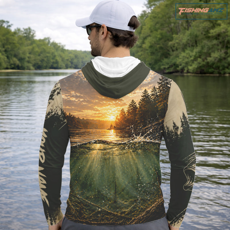 Personalized Bass Hooded Fishing Shirt – Angler Sunset Lake Design, Outdoor Fishing Apparel Gift For Dad NHT866