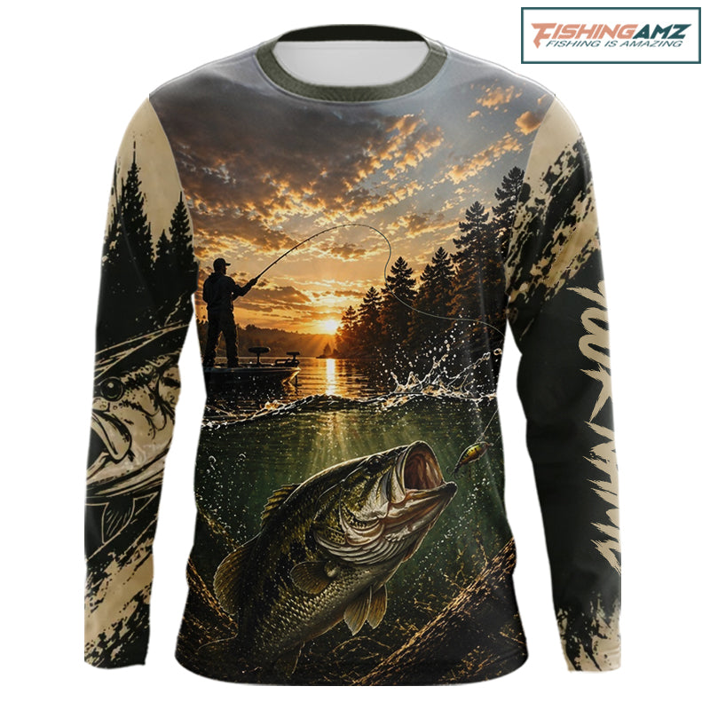 Personalized Bass Fishing Shirt – Angler Sunset Lake Design, Outdoor Fishing Apparel Gift For Dad NHT866