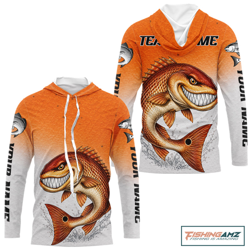 Angry Redfish Fishing Shirts Hooded Long Sleeve For Men, Upf Long Sleeve UV Sun Protection Fishing Shirt NHT1310