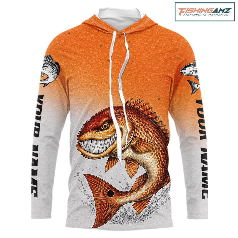 Angry Redfish Fishing Shirts Hooded Long Sleeve For Men, Upf Long Sleeve UV Sun Protection Fishing Shirt NHT1310