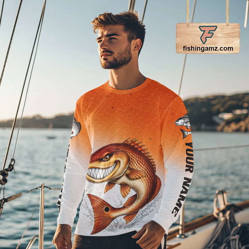Angry Redfish Fishing Shirts Long Sleeve For Men, Upf Long Sleeve UV Sun Protection Fishing Shirt NHT1310