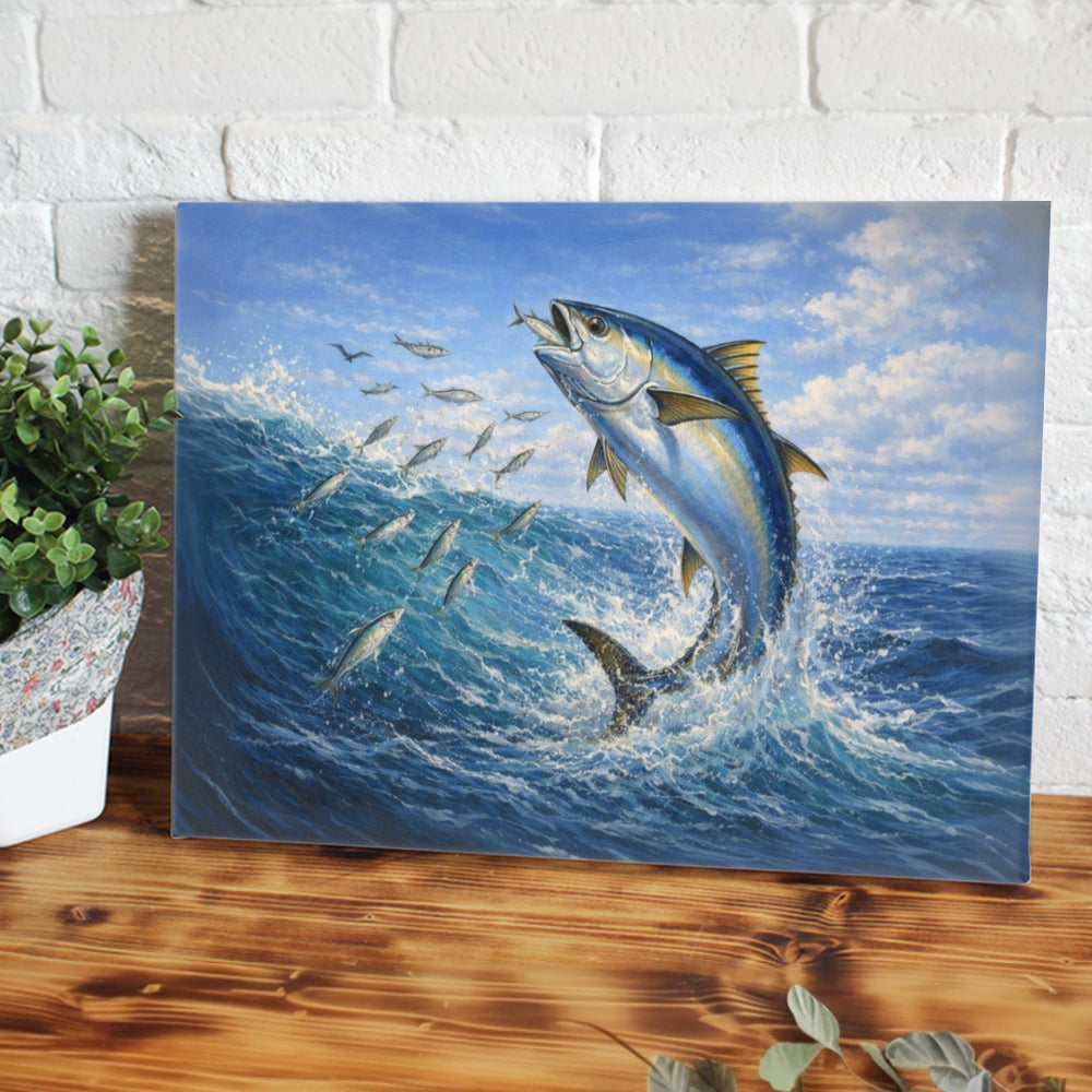 Offshore Predator: Tuna Hunting Sardines – Deep Sea Fishing Canvas Art NHT452