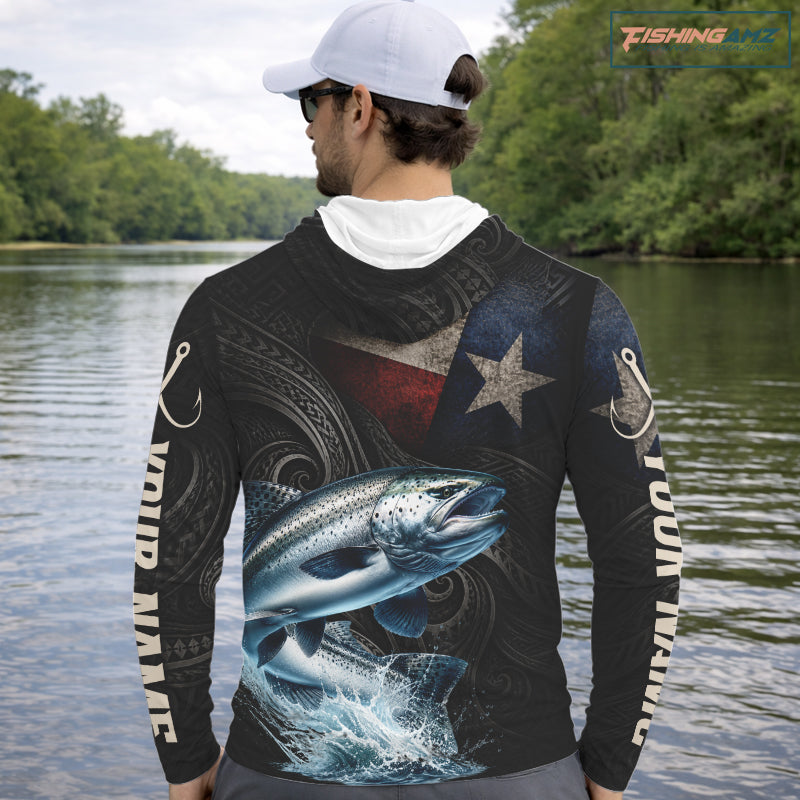 Personalized Texas Chinook Salmon Hooded Fishing Shirt – Custom Name Angler Apparel For Fishermen