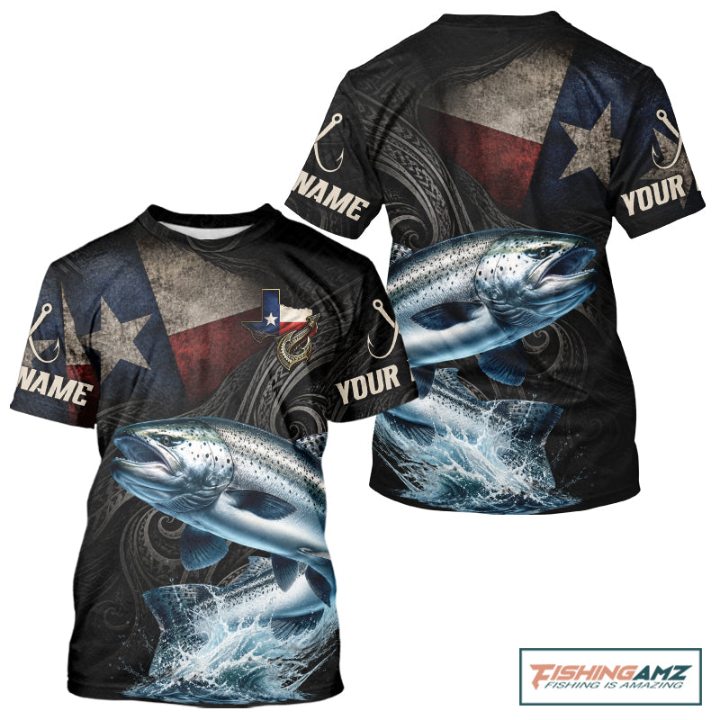 Personalized Texas Chinook Salmon Fishing T-Shirt – Custom Name Angler Apparel For Fishermen