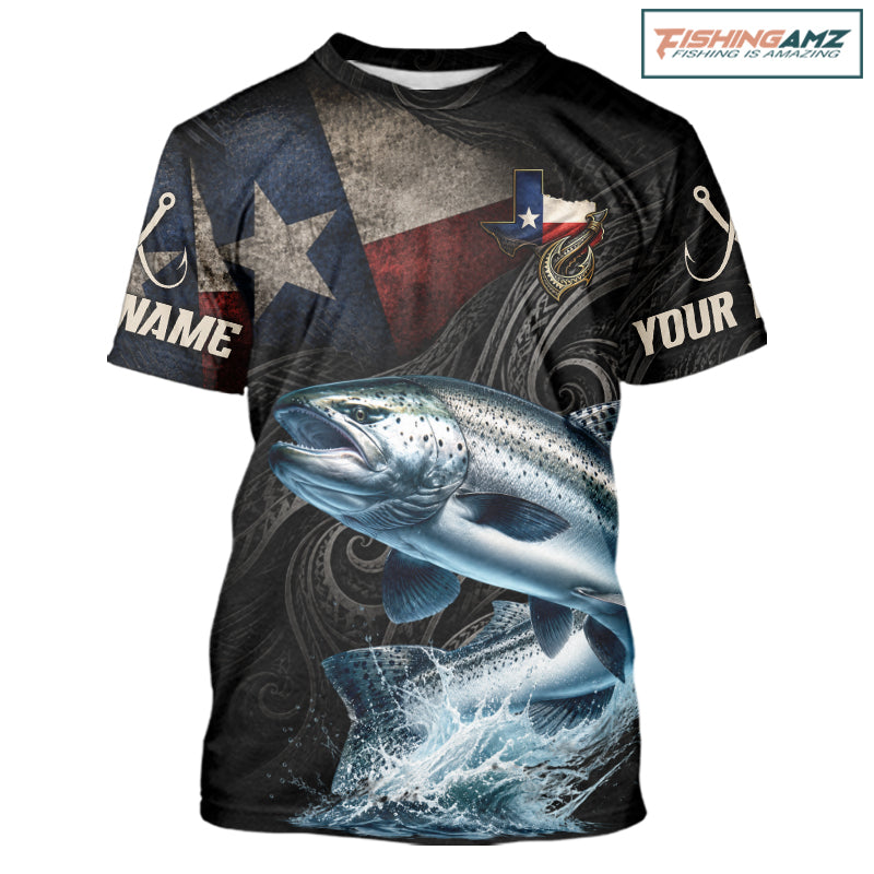 Personalized Texas Chinook Salmon Fishing T-Shirt – Custom Name Angler Apparel For Fishermen