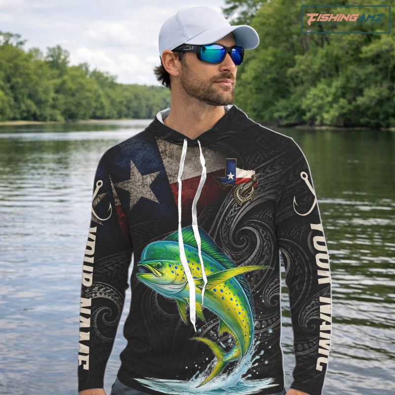 Personalized Texas Mahi Mahi Hooded Fishing Shirt – Custom Name Angler Apparel For Fishermen