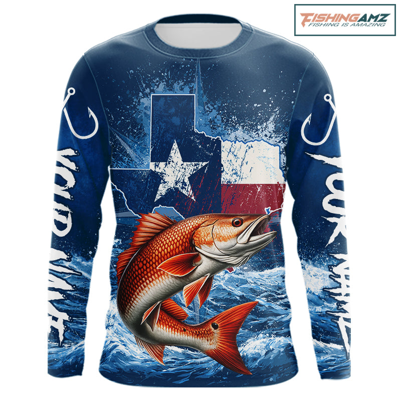 Design with Texas Flag Redfish Fishing Jersey Performance Fishing Shirt, Saltwater Angler Gift For Men 
