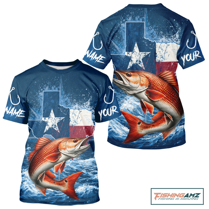 Texas Flag Redfish Fishing Jersey Performance Fishing T-Shirt, Saltwater Angler Gift For Men 