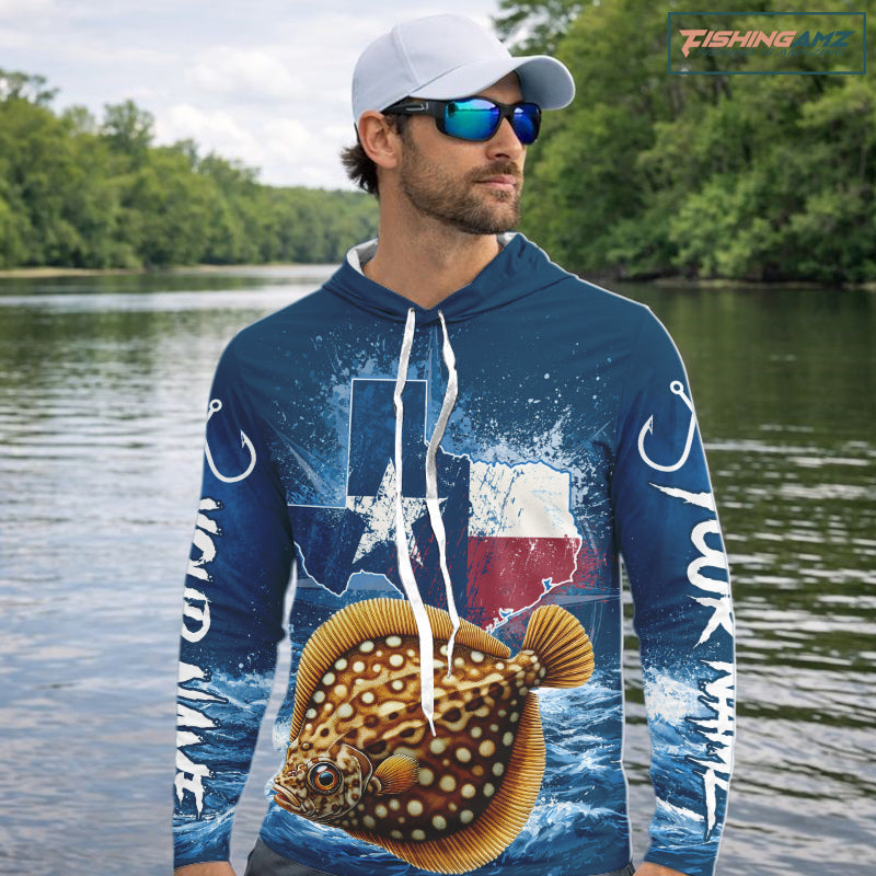 Texas Flag Flounder Fishing Jersey Performance Fishing Shirt, Saltwater Angler Gift For Men 