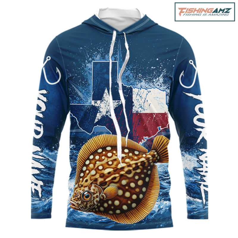 Texas Flag Flounder Fishing Jersey Performance Fishing Shirt, Saltwater Angler Gift For Men 