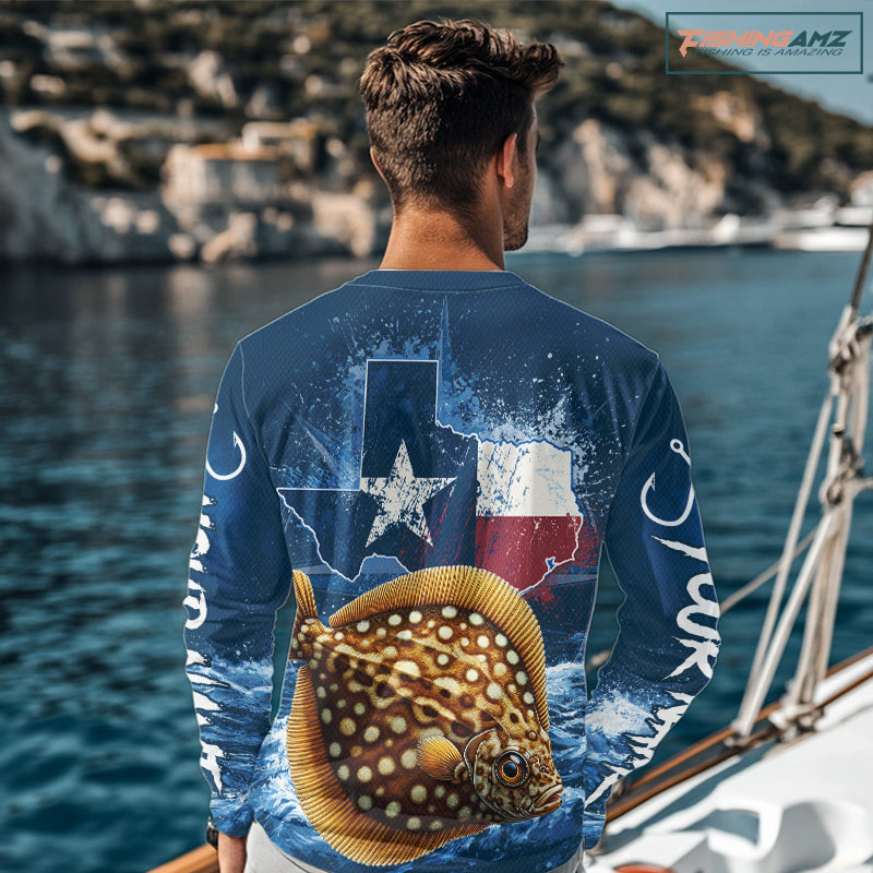 Texas Flag Flounder Fishing Jersey Performance Fishing Shirt, Saltwater Angler Gift For Men NHT1185