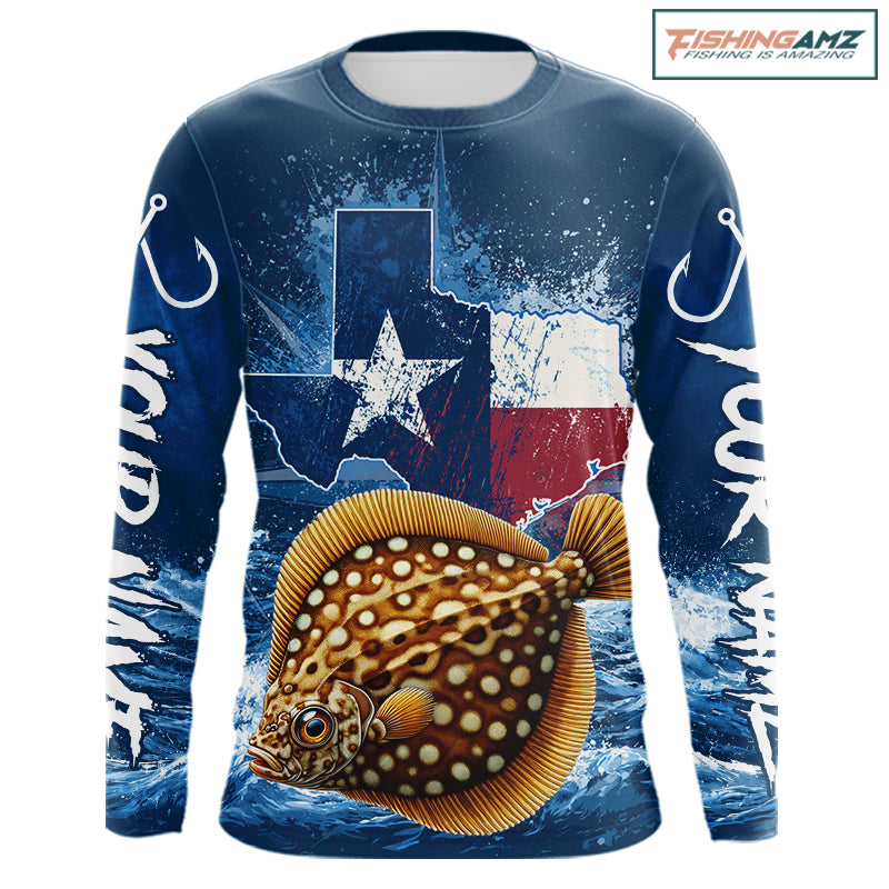 Texas Flag Flounder Fishing Jersey Performance Fishing Shirt, Saltwater Angler Gift For Men 