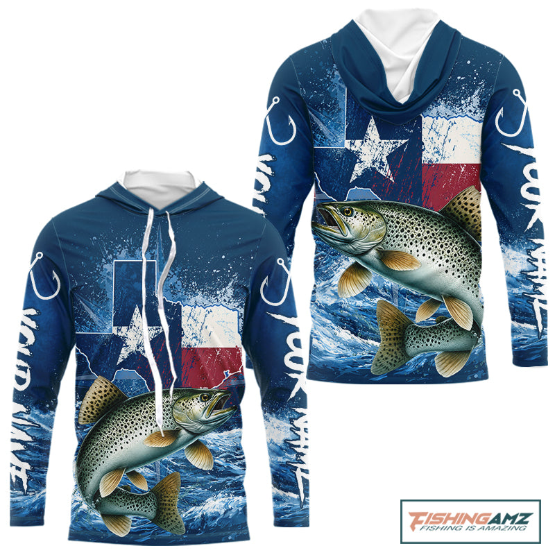 Texas Flag Speckled Trout Fishing Jersey Performance Fishing Shirt, Saltwater Angler Gift For Men 