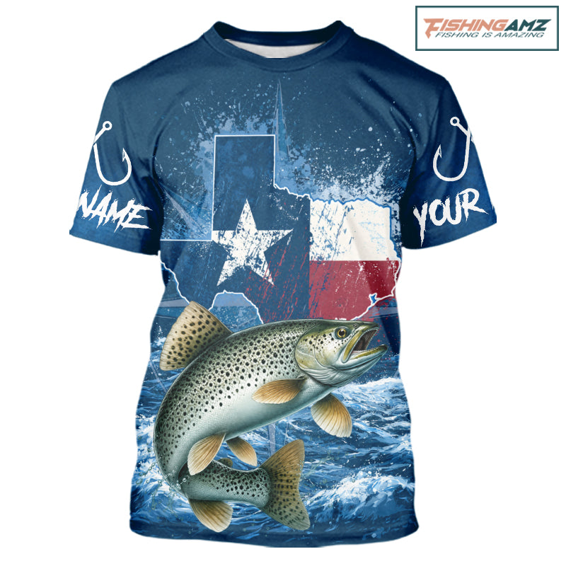 Texas Flag Speckled Trout Fishing Jersey Performance Fishing T-Shirt, Saltwater Angler Gift For Men 