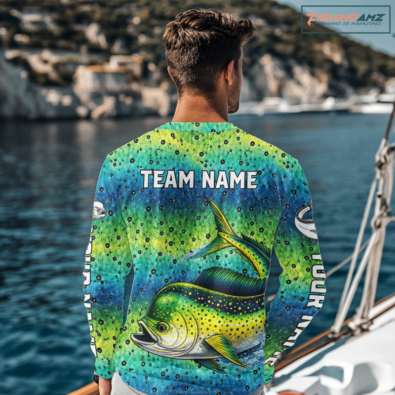 Mahi Mahi Fishing Team Jerseys, Mahi Mahi Fishing Shirts Long Sleeve Green Camo  NHT614