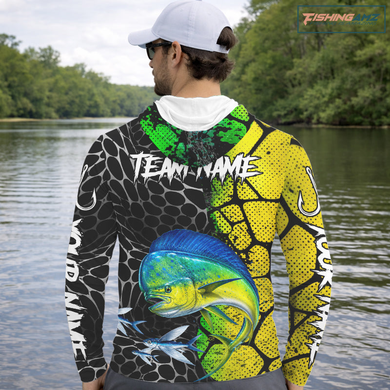 Custom Mahi Mahi Fishing Shirts Hooded Long Sleeve Performance Jersey Long Sleeve Angler Gift NHT1333