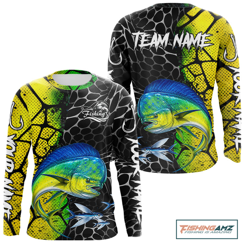 Custom Mahi Mahi Fishing Shirts Long Sleeve Performance Jersey Long Sleeve Angler Gift NHT1333