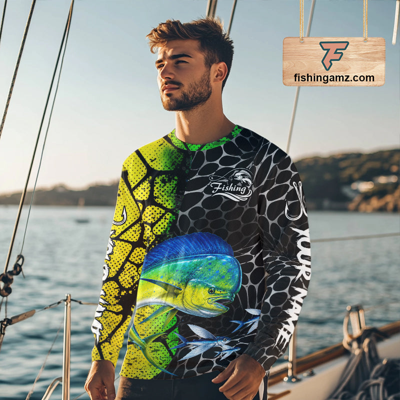 Custom Mahi Mahi Fishing Shirts Long Sleeve Performance Jersey Long Sleeve Angler Gift NHT1333